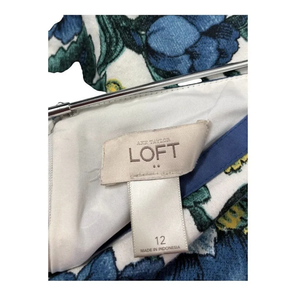 Ann Taylor Loft Skirt Womens Size Small Blue White Floral Cotton Skirt size 12